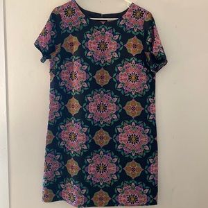 EUC J.Crew Navy Printed Lined Shift Dress - Size 12